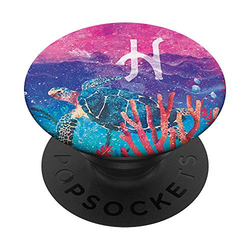 Teal Blue Pink Gradient Turtle Monogram Initial Letter H PopSockets Grip and Stand for Phones and Tablets