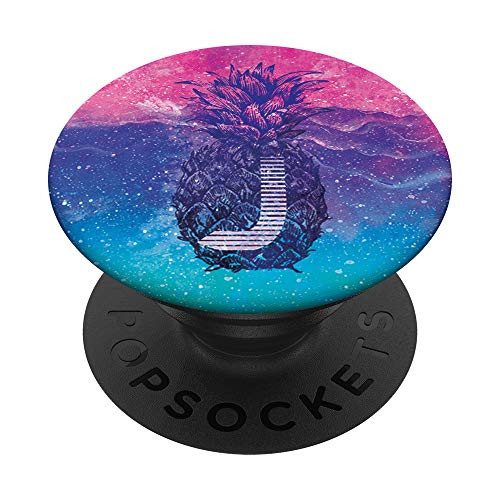 Teal Blue Pink Gradient Pineapple Monogram Initial Letter J PopSockets Grip and Stand for Phones and Tablets