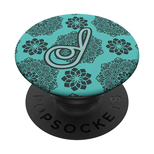 Teal Turquoise Mint Green Mandala Monogram Initial Letter J PopSockets Grip and Stand for Phones and Tablets