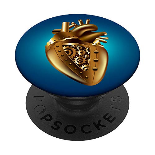 Mechanical Retro Steampunk Gear Heart on Pretty Blue PopSockets Grip and Stand for Phones and Tablets