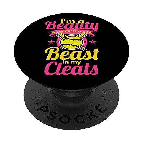 Beauty in the Streets Beast in my Cleats Girls Softball Gift PopSockets Grip and Stand for Phones and Tablets