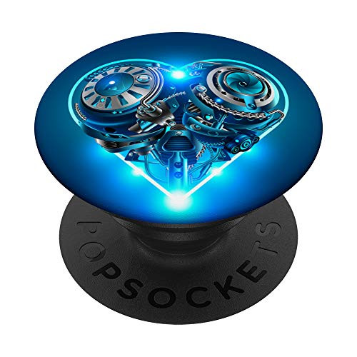 SciFi Retro Steampunk Heart Gear and Cog on Blue PopSockets Grip and Stand for Phones and Tablets