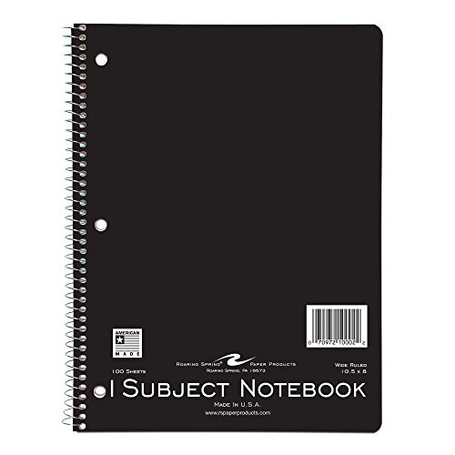 Roaring Spring Wirebound Notebook, One Subject, 10.5" x 8", 100 sheets, Wide Ruled, Assorted Color Covers