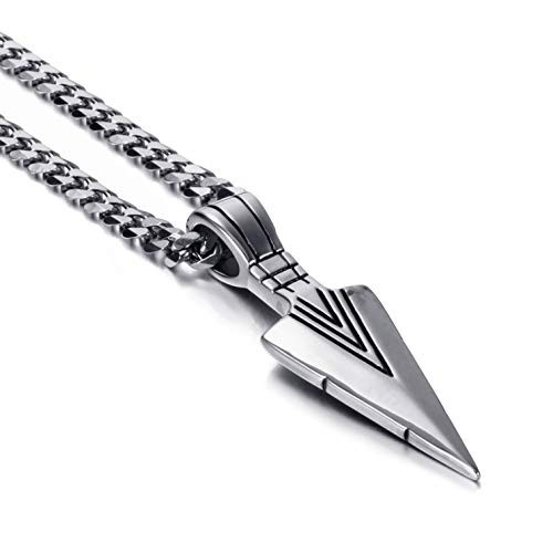 Elfasio Stainless Steel Arrowhead Arrow Silver Pendant Necklace for Men with 24 inch Chain Elfasio Stainless Steel Arrowhead Arrow Silver Pendant Necklace for Men with 24 inch Chain