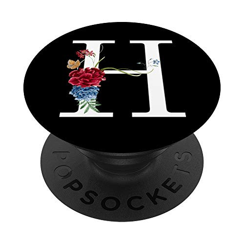 Letter H Floral Monogram Initial PopSockets Grip and Stand for Phones and Tablets