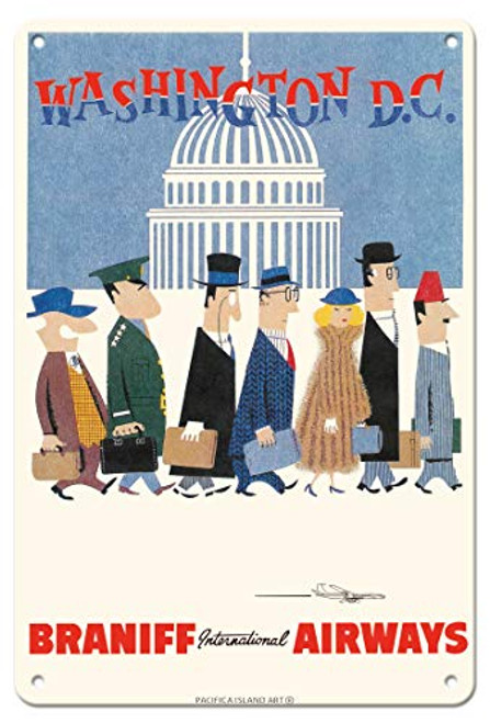 Pacifica Island Art Washington D_C_ - Braniff International Airways - Vintage Airline Travel Poster c_1960-8in x 12in Vintage Metal Tin Sign Pacifica Island Art Washington D_C_ - Braniff International Airways - Vintage Airline Travel Poster c_1960-8in x 12in Vintage Metal Tin Sign