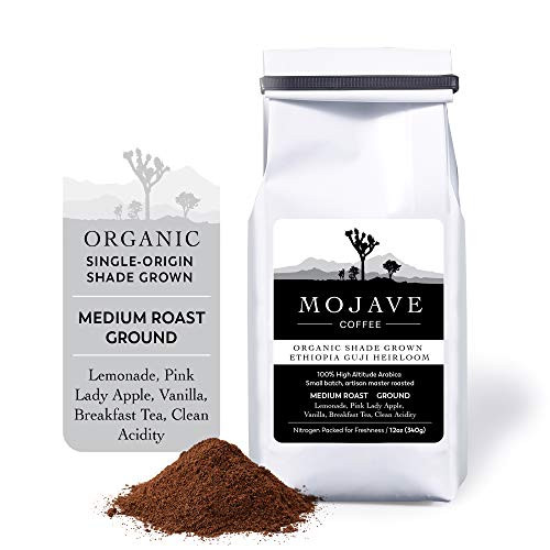 USDA Organic Shade-Grown Ethiopian Coffee Guji Heirloom Single-Origin Non-GMO Medium Roast Ground Coffee from Premium High-Altitude Grown Arabica Beans Keto Friendly Small-Batch Fresh Roasted 12 oz Coffee Bag - Mojave Coffee