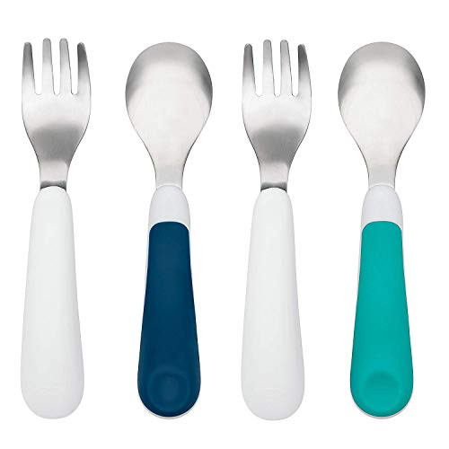 OXO TOT Training Fork and Spoon Set, Teal/Navy (2 Pack)