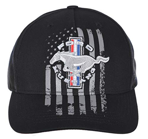 Checkered Flag Mens Ford Mustang Cap Distressed American Flag Adjustable Black Hat