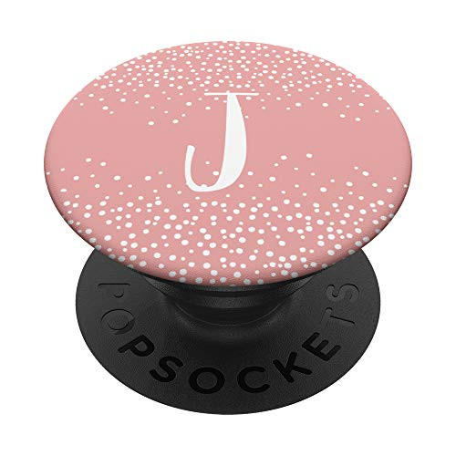 Blush Pink Confetti Polka Dots Letter J Initial Monogram PopSockets Grip and Stand for Phones and Tablets