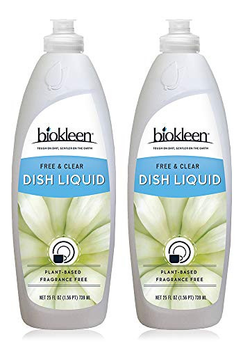 Biokleen Free   Clear Dish Liquid - 50 Ounce - Soap Dishwashing Eco-Friendly Non-Toxic Plant-Based No Artificial Fragrance Colors or Preservatives Free   Clear Unscented