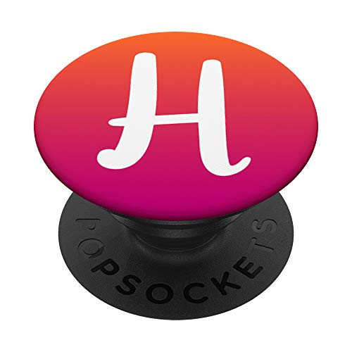 White Letter H Monogram Initial Pink Orange Ombre Gradient PopSockets Grip and Stand for Phones and Tablets
