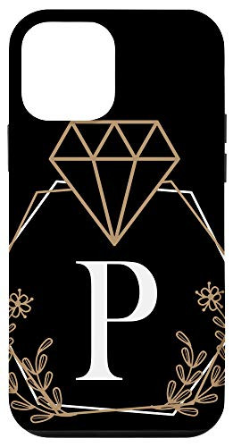 iPhone 12 mini Monogram Initial Letter P Floral Noble Pattern Case