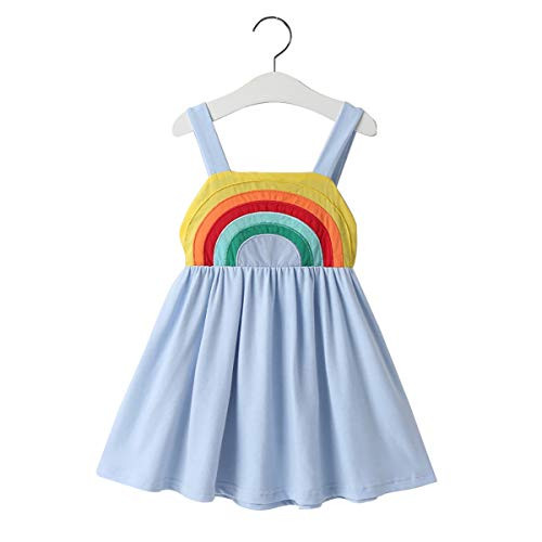 Toddler Kids Baby Girl Summer Dress Clothes Rainbow Ruffle Strap Dress Backless Princess Sundress Playwear Outfits 5-6 Years