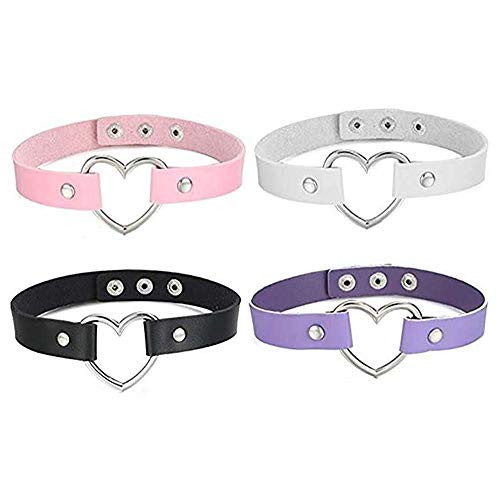 MJartoria Gothic Jewelry-PU Leather Choker Necklace for Women-O-Ring Heart Punk Rock Adjustable Black Collar Choker Cosplayer Style 4 4 Pcs MJartoria Gothic Jewelry-PU Leather Choker Necklace for Women-O-Ring Heart Punk Rock Adjustable Black Collar Choker Cosplayer Style 4 4 Pcs