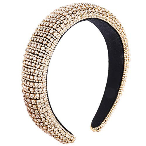 Rhinestone Padded Headband Bejeweled Velvet Crystal Wide Hairbands Baroque Statement Party Headwear Hairbands Hair Accessories For Women Girls gold