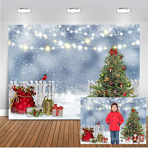 Mocsicka Winter Backdrop 7x5ft Frozen Snow World Tree Box Santa Claus Photo Background for Pictures Ice World Snowflake Photography Backdrops