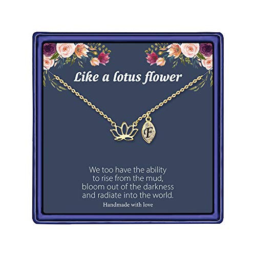 MONOOC Yoga Lotus Flower Necklace Gold Lotus Necklace for Women 14K Gold Plated Lotus Jewelry Leaf Initial Necklace F Alphabet Necklace Lotus Flower Gifts MONOOC Yoga Lotus Flower Necklace Gold Lotus Necklace for Women 14K Gold Plated Lotus Jewelry Leaf Initial Necklace F Alphabet Necklace Lotus Flower Gifts