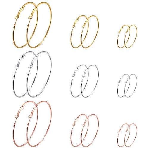 Dainty Gold Hoop Earrings for Women Stainless Steel 14K Gold Rose Gold Plated Silver Hoop Earrings for Sensitive Ear Hypoallergenic Earrings Set 25-40-60mm