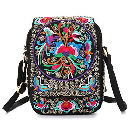 Handmade Embroidered Backpack for Women Mazexy Boho Shoulder Bag Vintage Ethnic Flower Cross-body Bag