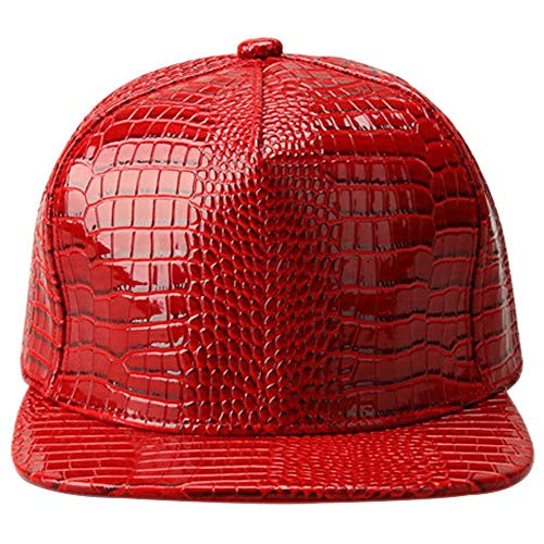 XRDSS Men Women PU Leather Hip-Hop Flat Bill Snapback Hat Crocodile Baseball Caps Red
