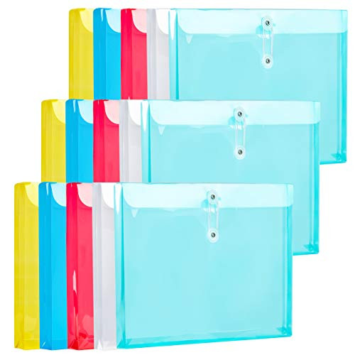 15 Packs Assorted Color Plastic Envelopes with Button   String Tie Closure?1 Expansion Legal Size Side Loading Clear File Folders Poly Project Paper Documents Organizer for Office School Home