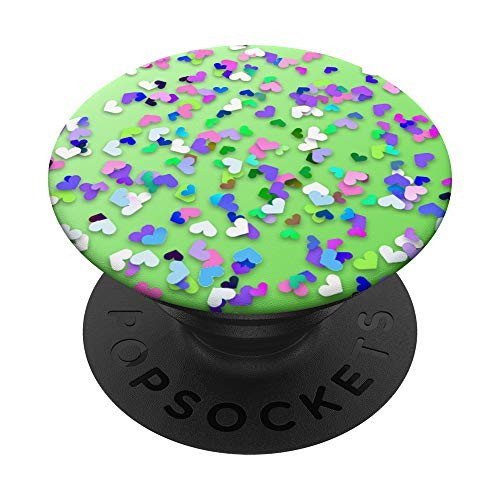 Girls Heart-Confetti on Lime-Green PopSockets PopGrip Swappable Grip for Phones   Tablets