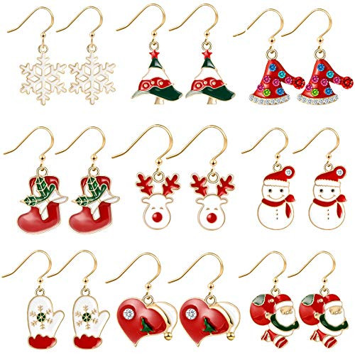 Kuapun Christmas Earring Set - 9 Pairs Hypoallergenic Christmas Gifts Holiday Festive Jewelry for Women Teens Girls Cute Dangle Earrings style-1 Kuapun Christmas Earring Set - 9 Pairs Hypoallergenic Christmas Gifts Holiday Festive Jewelry for Women Teens Girls Cute Dangle Earrings style-1
