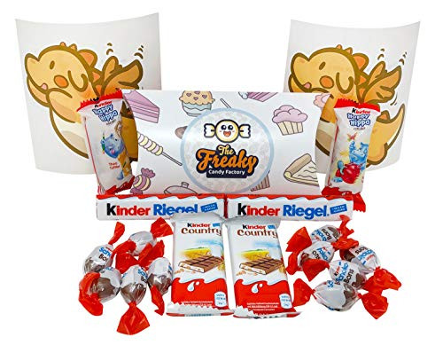 Ferrero Kinder Assorted Chocolates Gift Box Pouch 18-Pack Classic German Candy  Riegel Country Happy Hippo and Schoko-Bons  2 Baby Dragon Stickers