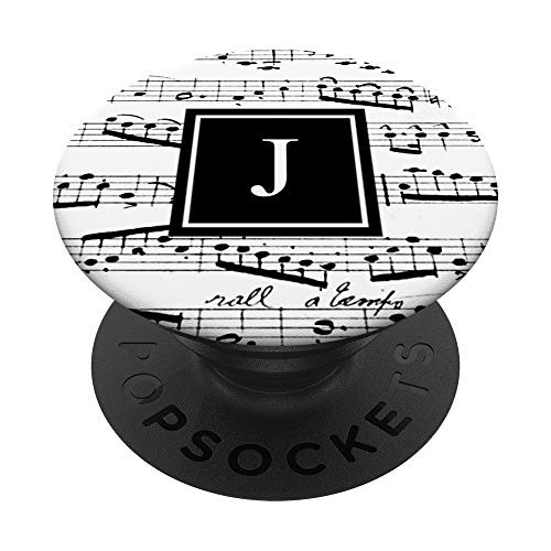 Music Monogram J Musical Letter J initial black personalized PopSockets PopGrip Swappable Grip for Phones   Tablets