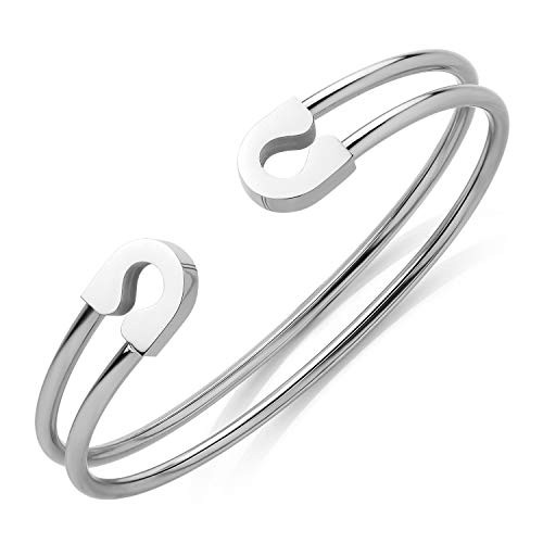 555Jewelry Stainless Steel Cuff Bracelet Double Wire Bracelet Open Bangle Bracelet Open Cuff Bracelet Open Cuff Bangle Bracelet Bangle Bracelets for Women   Girls Silver