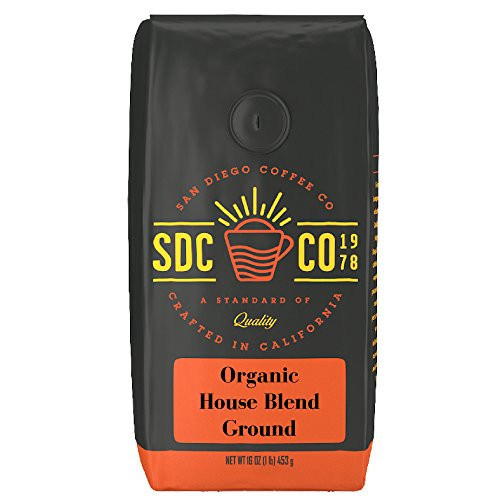 San Diego Coffee Organic House Blend Medium Roast, Ground, 16-Ounce Bag