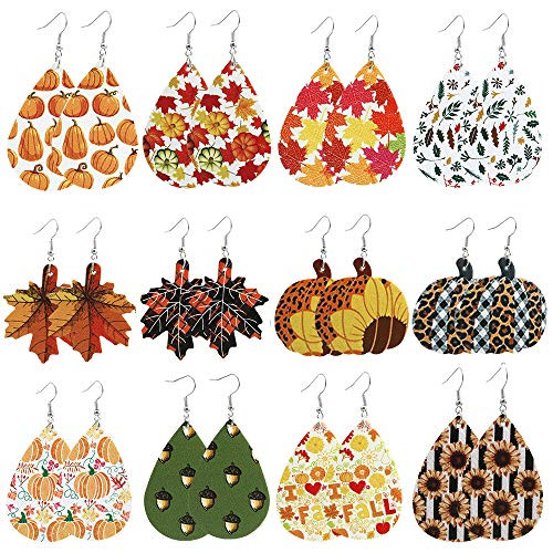 Womens Fall Leather Earrings Thanksgiving Pumpkin Sunflower Maple Leaf Acorn Print Teardrop Dangle Earrings Bulk Multiple Faux Leather Earrings Autumn Jewelry for Girls A fall leather earrings Womens Fall Leather Earrings Thanksgiving Pumpkin Sunflower Maple Leaf Acorn Print Teardrop Dangle Earrings Bulk Multiple Faux Leather Earrings Autumn Jewelry for Girls A fall leather earrings