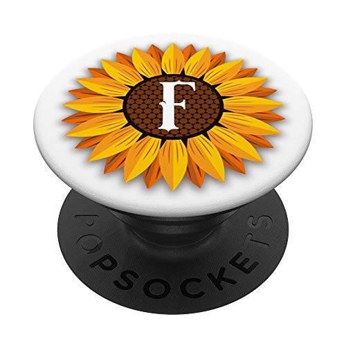 Yellow Sunflower Letter F Initial Girasol White PopSockets Grip and Stand for Phones and Tablets