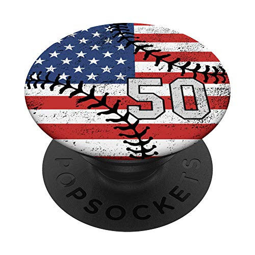 Baseball American USA Flag number 50 in gray and black PopSockets PopGrip Swappable Grip for Phones   Tablets