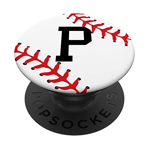 Baseball Letter P Initial Gift Ball Player Gift for Guys PopSockets PopGrip Swappable Grip for Phones   Tablets