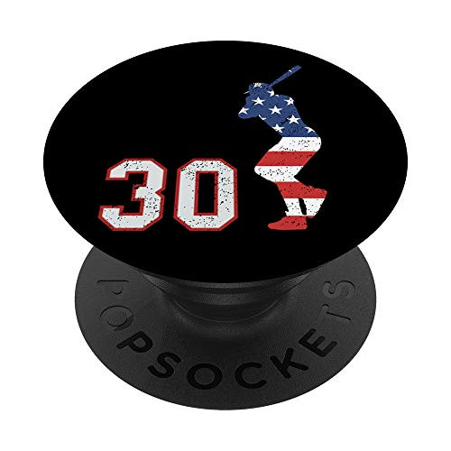 Baseball number 30 player with American USA flag phone stand PopSockets Grip and Stand for Phones and Tablets