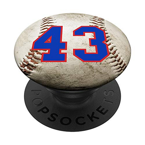 Baseball number 43 in blue and red phone stand PopSockets Grip and Stand for Phones and Tablets
