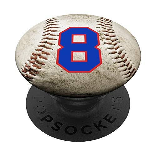 Baseball number 8 in blue and red phone stand PopSockets Grip and Stand for Phones and Tablets