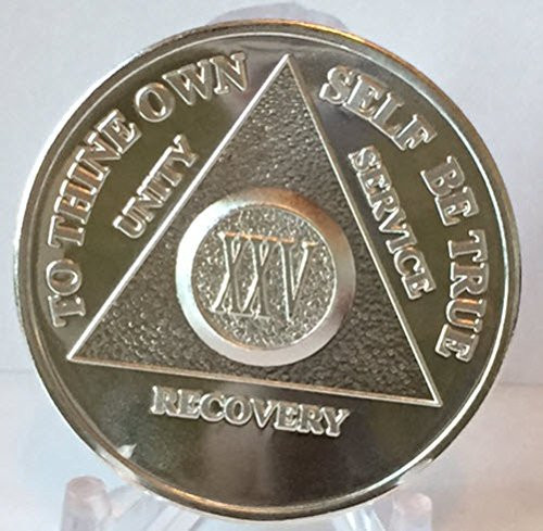 wendells 25 Year Silver Plated AA Alcoholics Anonymous Anniversary Medallion Chip Serenity Prayer XXV