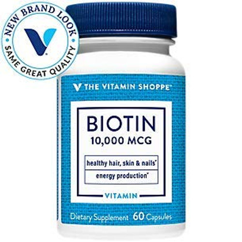 The Vitamin Shoppe Biotin 10000 MCG Nutrient Metabolism Support for Healthy Vibrant Hair Healthy Skin Strong Nails Energy Production 60 Capsules