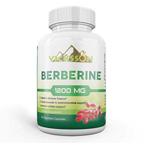Vicksson Berberine HCL Supplement 1200mg Supports Immune System Glucose Metabolism Blood Sugar Insulin for Diabetes Cardiovascular   Gastrointestinal Function Weight Management  60 Capsules