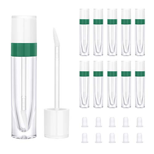 10Pcs Empty Lip Gloss Tubes with Wand CAIYA 8ml Empty Lipstick Tubes with Rubber Stoppers Refillable Lip Balm Containers Clear Tubes for Lip Gloss DIY Cosmetic Containers Beauty SampleGreen