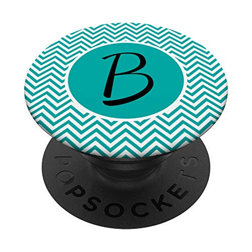 Initial Monogram Letter B Teal Turquoise Aqua Chevron PopSockets Grip and Stand for Phones and Tablets
