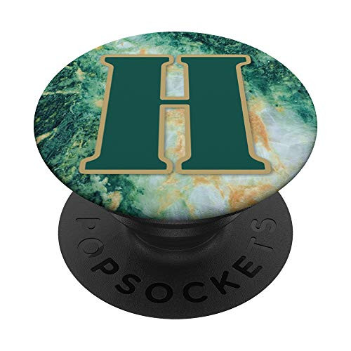 Letter H Initial On Green Malachite Marble PopSockets Grip and Stand for Phones and Tablets