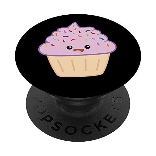 Cupcake Pop Socket Cute Kawaii Style Girly Baking Gift Black PopSockets Grip and Stand for Phones and Tablets