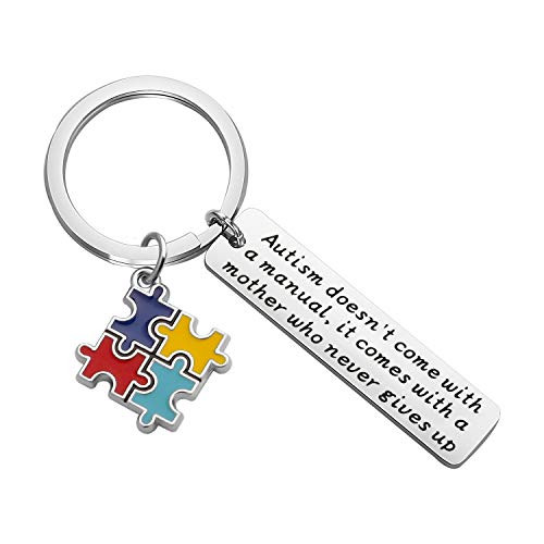 Gzrlyf Autism Mom Keychain Autism Awareness Gifts Autism Doesnt Come with a Manual It Comes with a Mother who Never Gives Up Keychain
