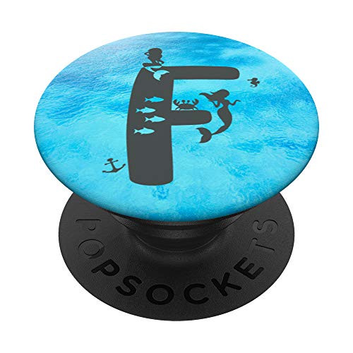 Mermaid Monogram F Customized Initial F Letter Gift Girl PopSockets Grip and Stand for Phones and Tablets