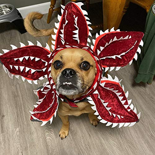 Demogorgon Dog Costume Stranger Style Child Pet Cat Cosplay Costume Headgear Hat for Pet Halloween Show Cosplay Makeup Cap Cat Headdress Dressing Up Props Headgear Thing Eleven Dustin Party Supply