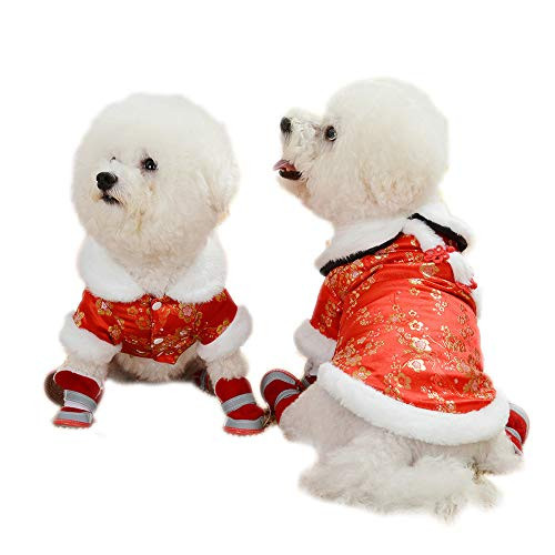 BBEART Dog ClothesChinese New Year Dog Clothes Pet Cheongsam Cold Weather Coats Puppy Clothes for Cats Small Dogs Puppy XL-Back Length 34cm